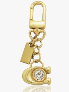 Golden C Charm Keychain with Crystal Accent